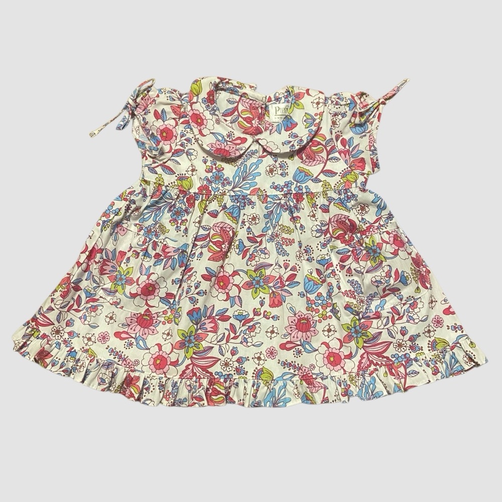 Pippen Lane Floral Ruffled Dress Baby 6 Months Pink 100% Cotton Made in USA